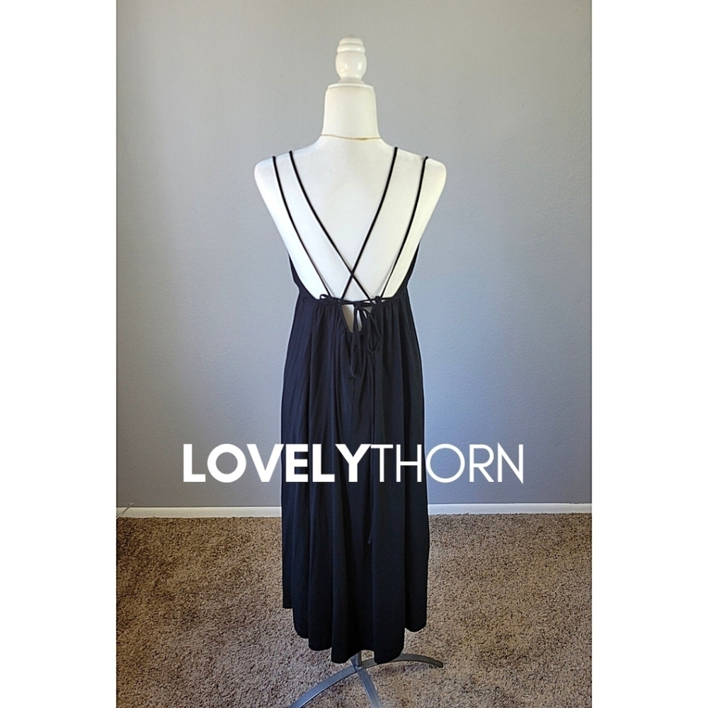 ZARA // black strappy plunge open back goddess midi dress - Picture 11 of 16